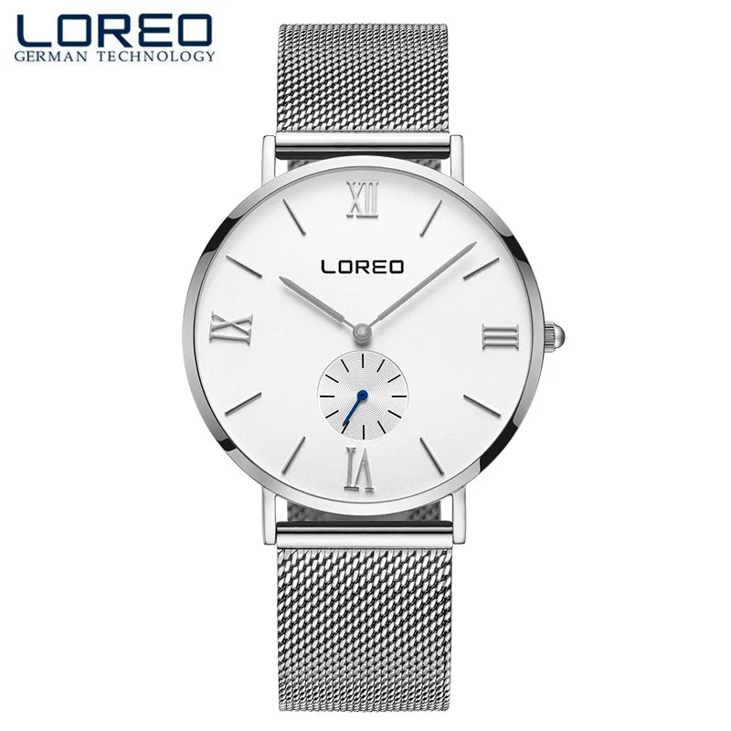 

LOREO Crystal Watch Men Women Silver Stainless Steel Waterproof Blue Dial Watch Relogio Masculine Shock Resistant Watches M18