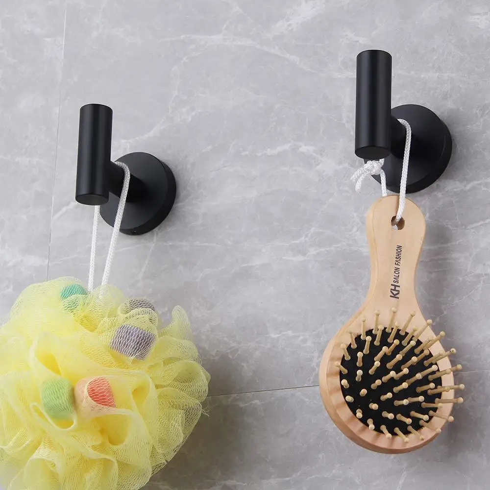 

New Modern Black Rubber Paint Clothes Hook Brushed 304 Stainless Steel Coat Hook Towel Hook Mounting Bathroom Accessories