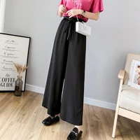 Для женщин эластичные Высокая талия свободные широкие брюки летние корейские модные женственный синий повседневное лук штаны свободного кроя - Цвет: black