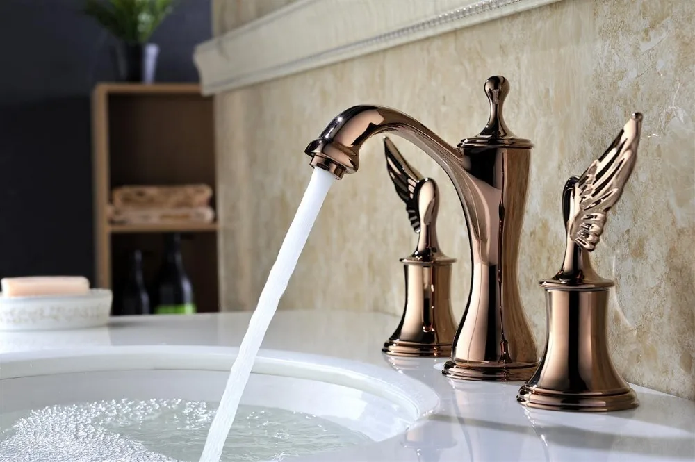 

Free shipping Rose gold clour 8" widespread bathroom lavatory sink faucet Mixer tap Wing handles