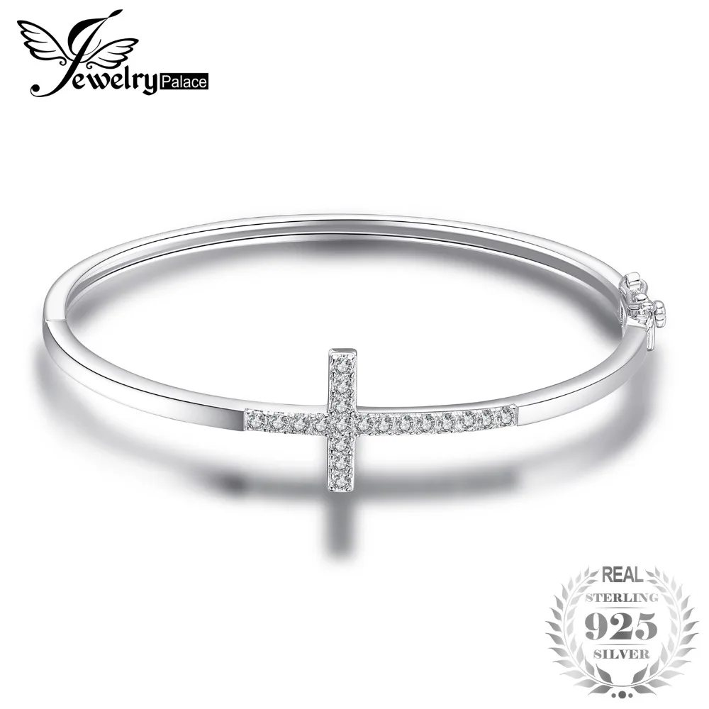 

JewelryPalace 0.7ct Cubic Zirconia Cross Bangle Bracelet Pure 925 Sterling Silver Fashion Jewelry For Women Fashion Bracelet