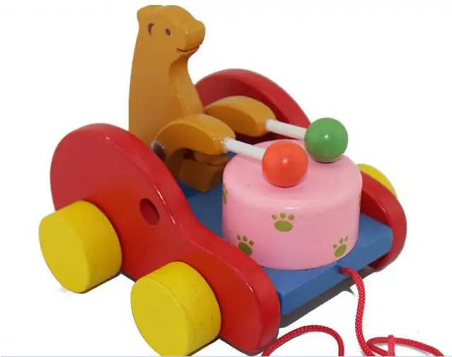 Toys baby wooden noise maker toys bear drums toddler animal cart high