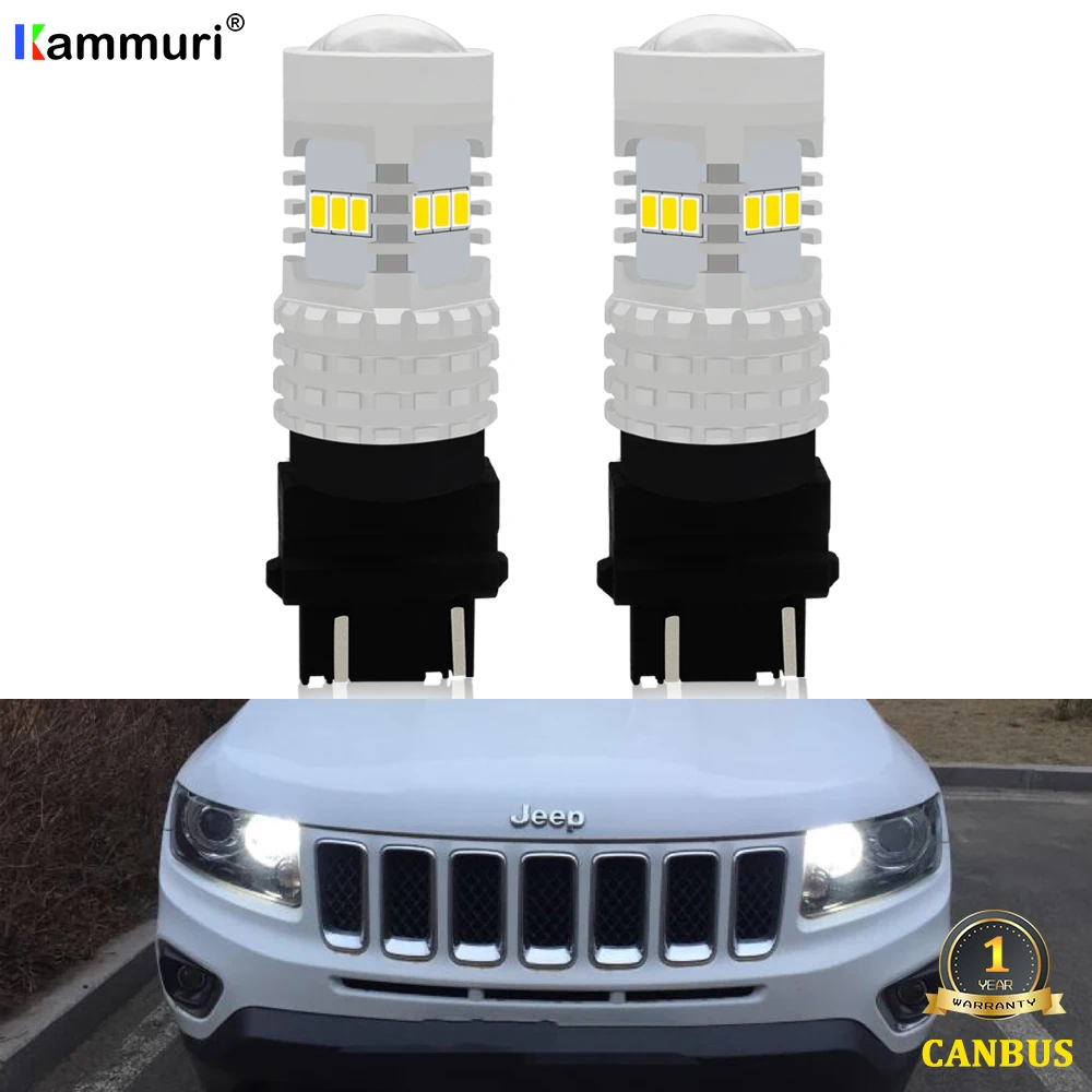 2) Canbus Белый 3157 P27/7 W P27 7W T25 светодиодный лампы дневного света DRL для Jeep Compass 2011 2012 2013