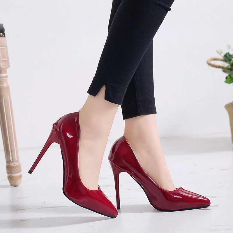 

Plus Size Autumn Women High Heels Sexy Patent Leather Pumps Female Slip On Thin Heel Ladies Party Wedding Shoes Stiletto