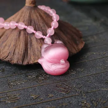 

AAa select Colour Pink stone fox Pendant natural Female jewelry Necklace