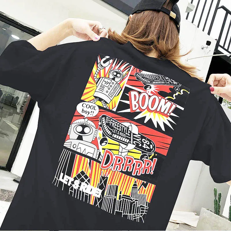 

Ulzzang Harajuku summer short-sleeved new large size loose fashion casual cartoon robot printing fashion female T-shirt tops
