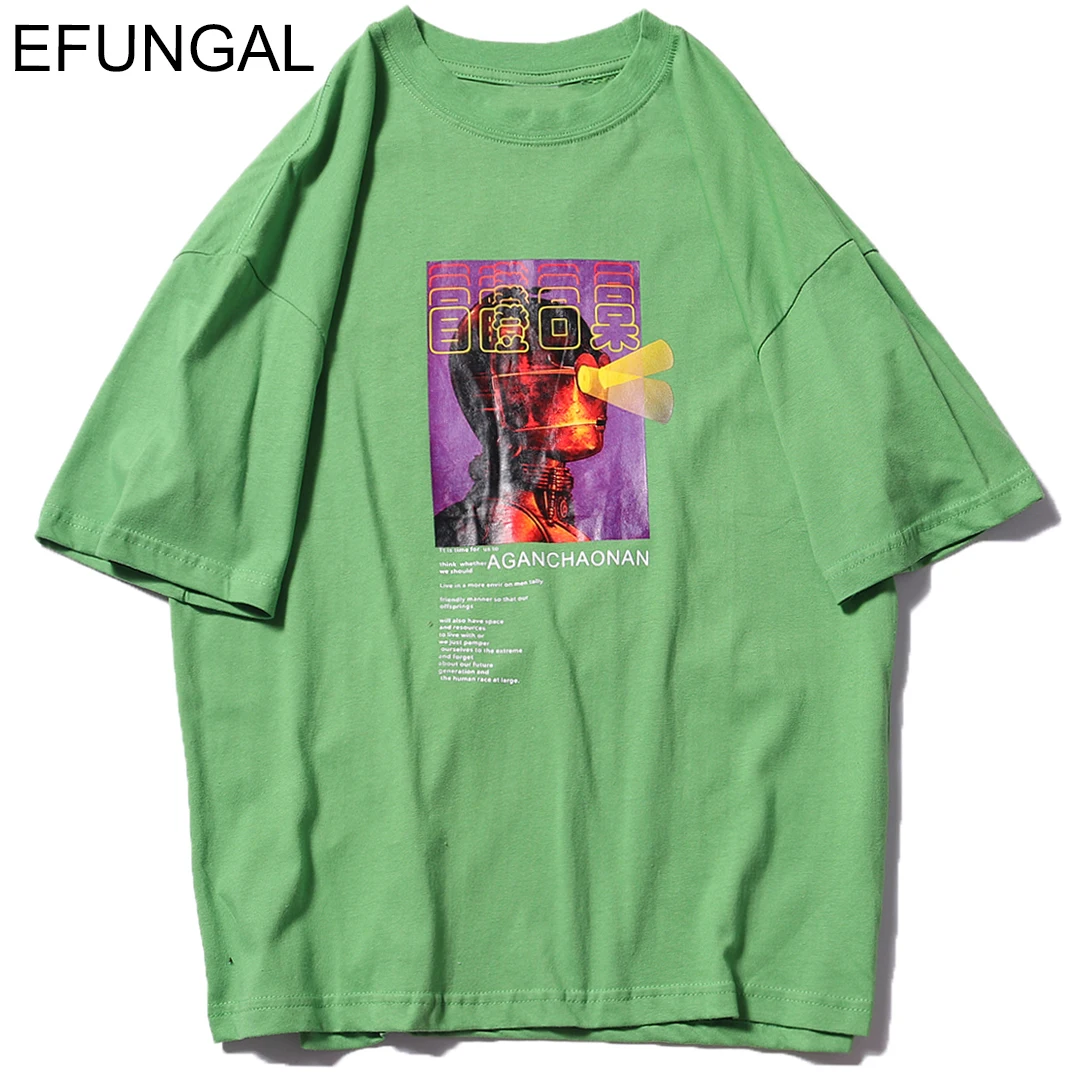 

EFUNGAL Shocked Chinese Letter Print Fahsion T-shirts Men Women Summer Cotton Short Sleeve Fashion Streetwear Hip Hop T Shirt