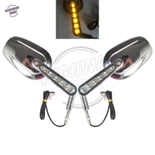1 Pair Chrome Motorcycle Mirror Muscle LED Turn Signals Light Moto Rear side View mirrors case for Harley V-ROD V ROD VRSCF