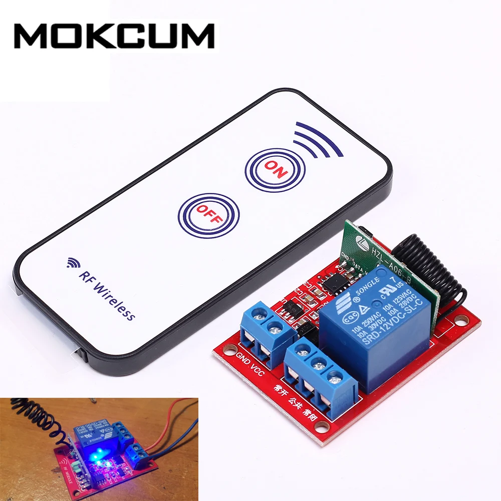 

12V 40mA 1 Channel Self-Lock Wireless Receiver Relay Module + 2 Key RF 433MHz Wireless Remote Control Switch 15-30m