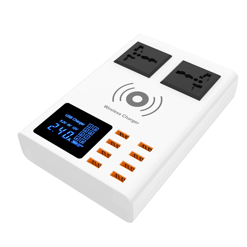 

AABB-WENHAO Cda10W Multi-Port Usb Charging Dock With 8 Usb Charging Ports And Two Dc Sockets To Support Fast Wireless Chargin