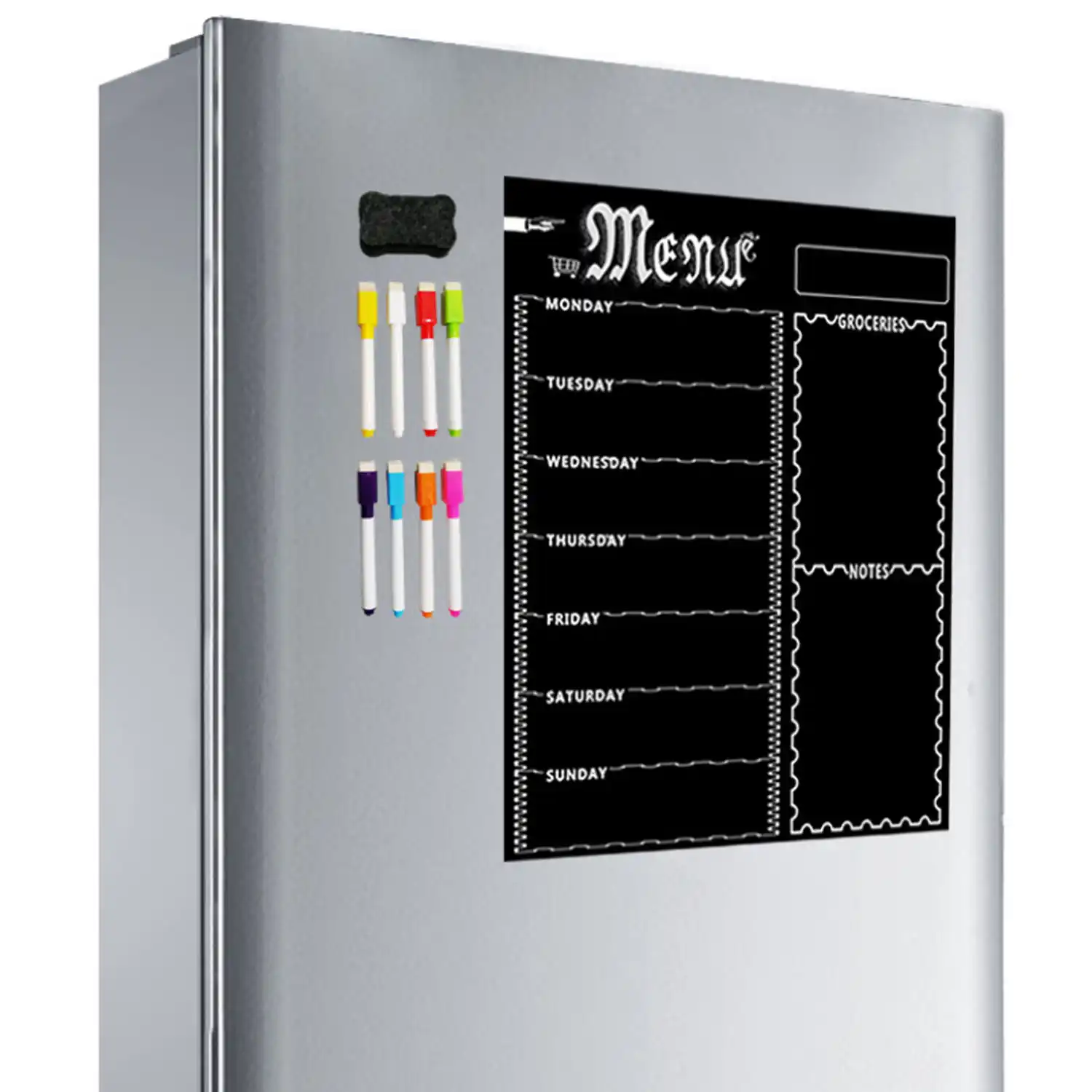 tablero de menu magnetico para nevera rotuladores de tiza de 8 colores borrador planificador semanal kit de tablero de refrigerador 1 ud