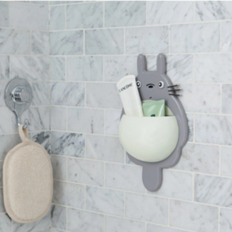 لطيف Totoro الحمام تخزين الرف مفاتيح فرشاة الأسنان حامل المطبخ هوك 3 فراغ شفط أكواب تخزين مربع على جدار باب الثلاجة