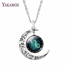 12 Constellation Necklace Glass Cabochon Crescent Moon Necklaces for Women Fashion Jewelry