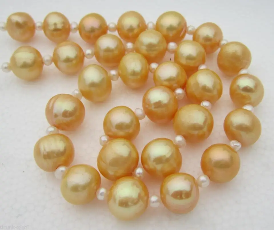 

FREE SHIPPING>@@> huge 11-12mm AAA golden south sea +3-4mmwhite pearls Necklace 18"clasp ^^^@^Noble style Natural Fine jewe &