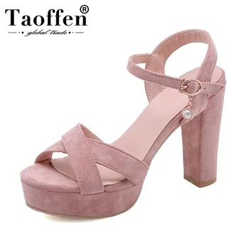 

TAOFFEN Platform Thick Heel Sandals Women Buckle Solid Color High Heel Shoes Woman Open Toe Party Women Footwear Size 33-43