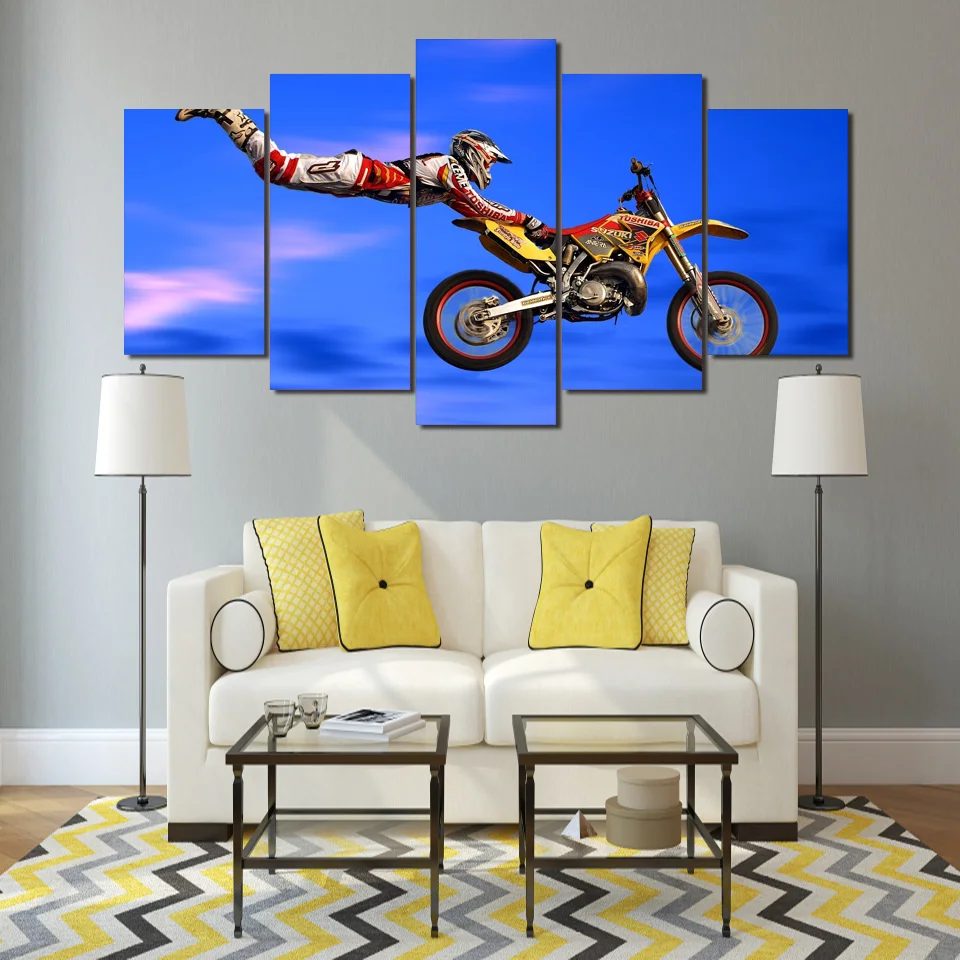 HD Printed motocross jumps Group Painting wall art Canvas Print room