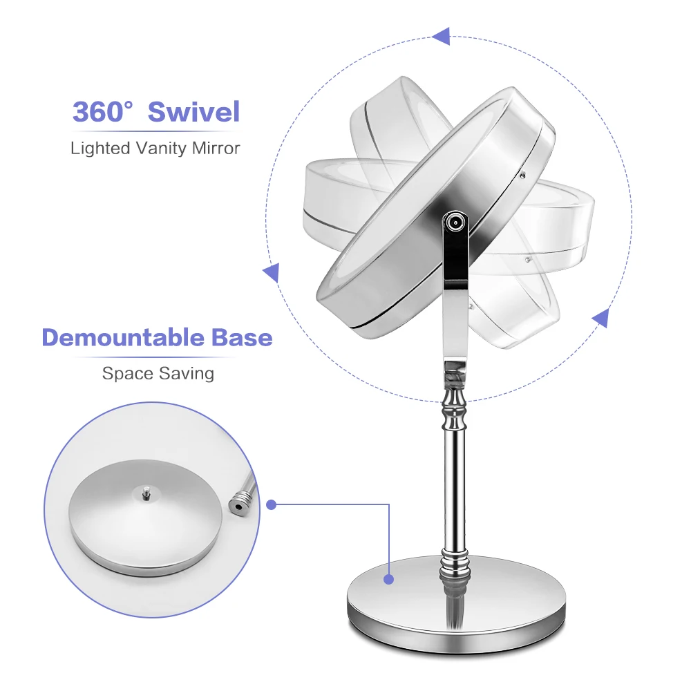 7 дюймов 10x увеличение макияж зеркало Двойной Двусторонняя Круглый Форма вращающийся косметическое зеркало стойка с лупой зеркало