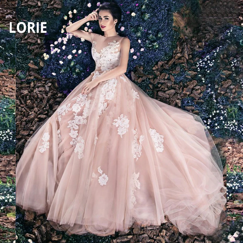 

LORIE Pink A-Line Wedding Dresses New Appliques with Tulle Beach Bridal Dress Sleeveless Backless Wedding Gown Boho Custom made
