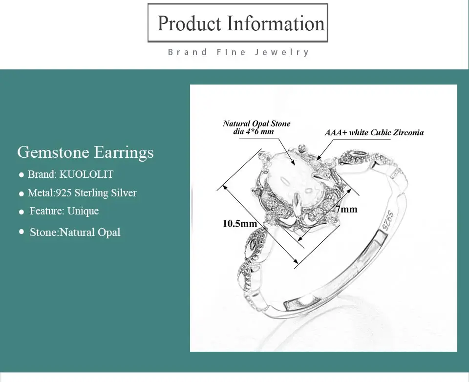 Kuolit, кольца с натуральным опалом и драгоценным камнем для женщин, 925 пробы, серебряное кольцо с огненным камнем, Размер 10, обручение, подарок невесты, хорошее ювелирное изделие