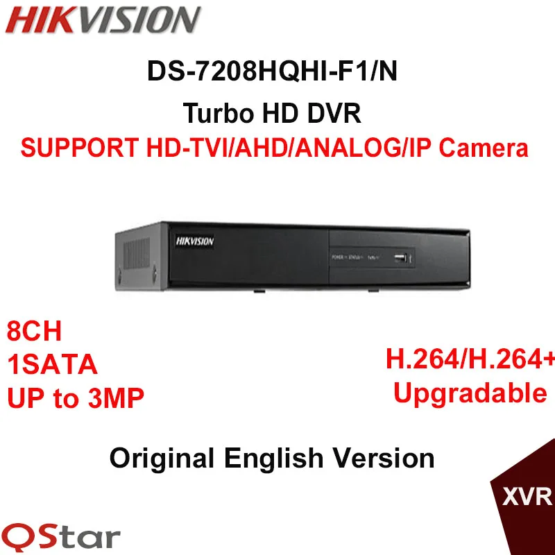 Hikvision английская Turbo HD DVR DS 7208HQHI F1/N Поддержка HDTVI/AHD/аналоговый/IP Камера до 3MP