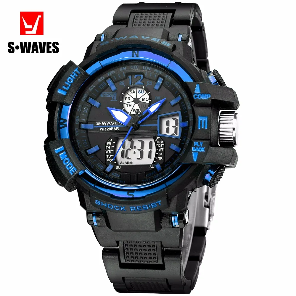  SWAVES Dual Display Watches Mens 2019 Military Water Resistant Reloj Hombre Plastic Casual Quartz L