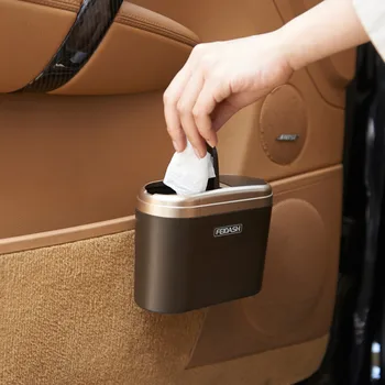 

Mini Car Trash Bin Case Holder Rubbish Can Outdoor Garbage Easy to Put On Car Silver and Golden Color