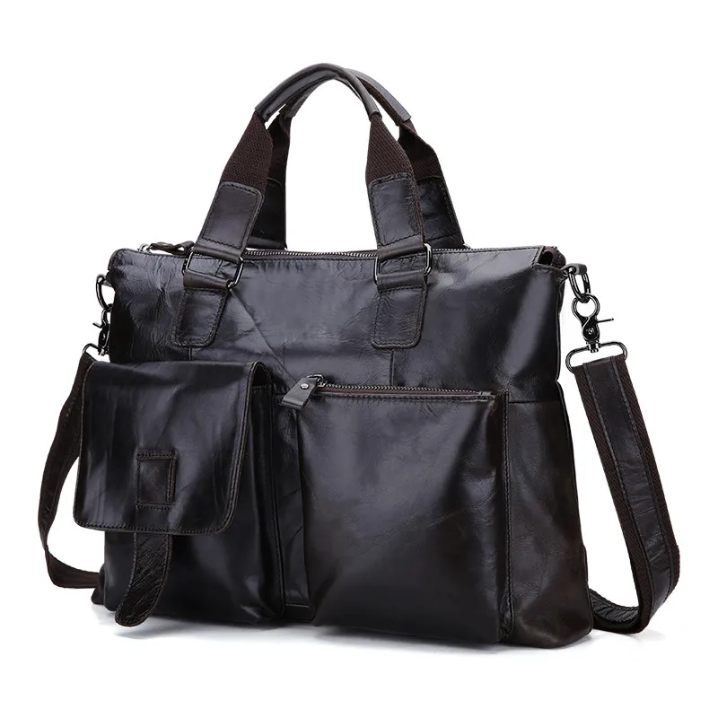 

Vintage Korean Fashion Style Genuine Leather Men handbags High Grade Oil Wax Cow Leather Shoulder Messenger Bags Big Men Bag