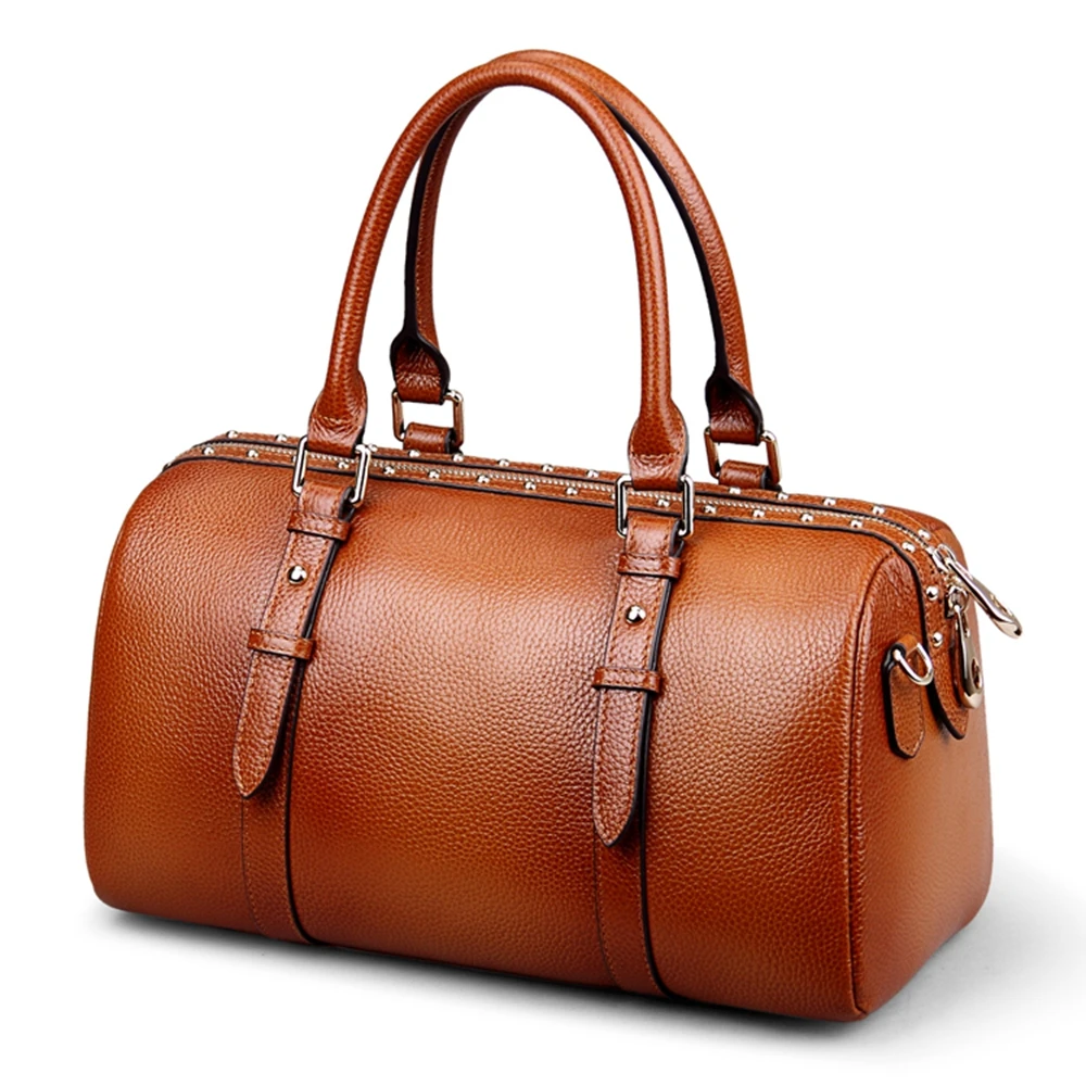 

ROCKCOW Full Grain Leather Ladies Women Genuine Leather Handbag Shoulder Bag High Quality Designer Luxury Boston Crossbody Bag