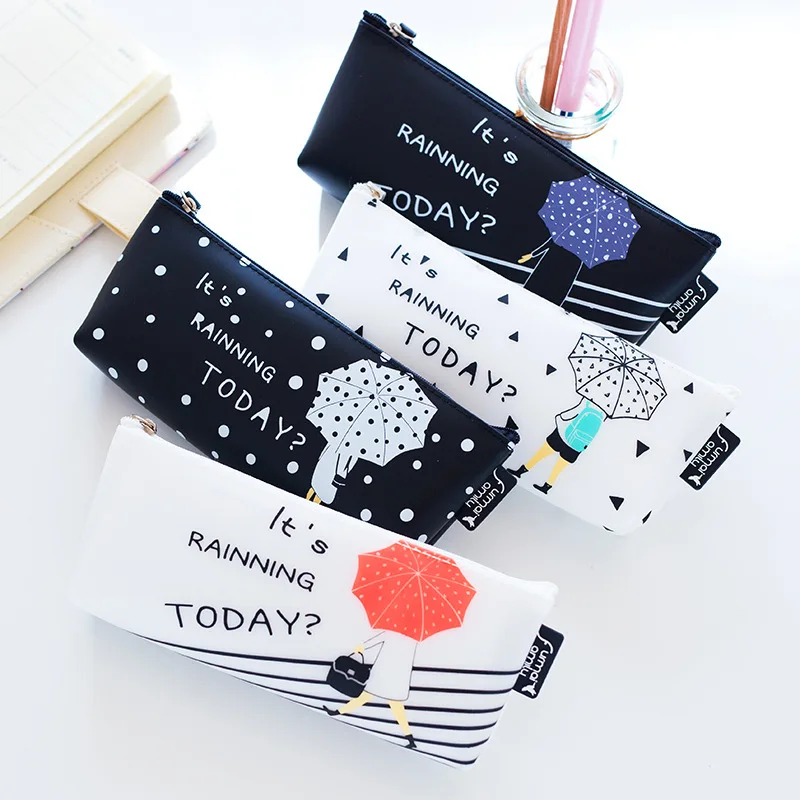 Cute School Pencil Case for Girls Boys Korea Silicone Spring Umbrella