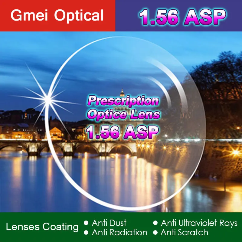 High Quality Radiation Protection Index 1.56 Clear Optical Single Vision Lens HMC, EMI Aspheric Anti-UV Prescription Lenses,2Pcs