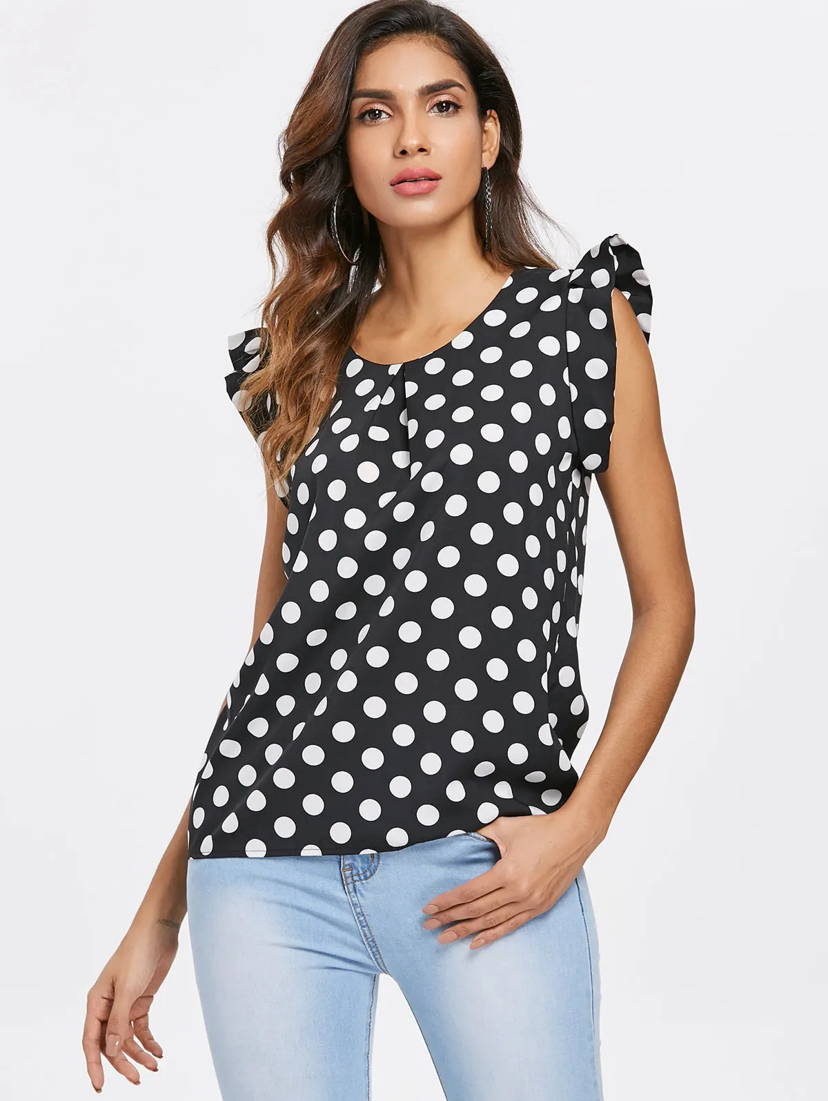 Kenancy Polka Dot Chiffon Blouse-in Tank Tops from Women's Clothing on ...