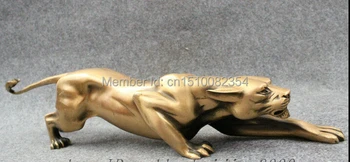 

20" Folk Chinese Bronze Wild Ferocious Running Leopard Panther Statue Animals