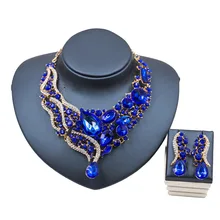 

2018 gold color necklace and earring jewery set for bridal wholesale wedding dress accessories jewelry set free shipping
