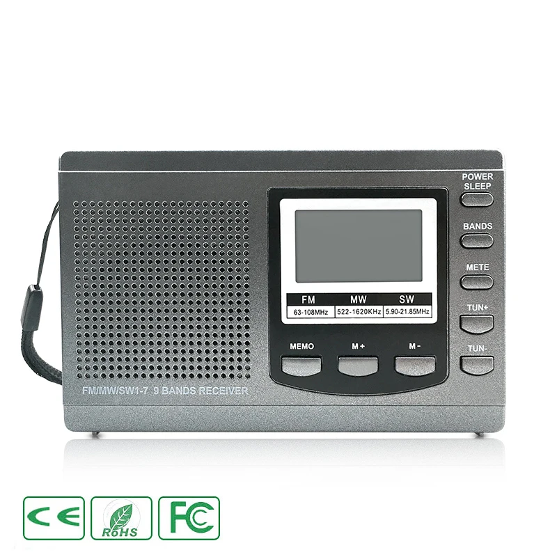 

Grey Shortwave FM AM SW MW Radio Digital Full Band Stereo Radio Digital Receiver Demodulator External Antenna Receiver DC Power