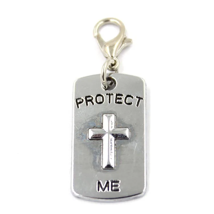 

1.2*2.3cm silver rectangle printed PROTECT ME with cross locket dangle ,clip on charms,10pcs/lot, free shipping