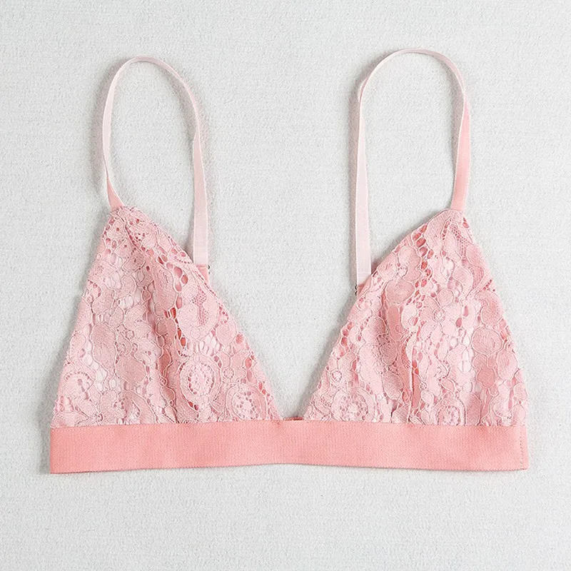 Deruilady Summer Lace Bralette Wire Free Pink Flower Seamless Bras For Women Solid Thin No Closure Underwear Women Bra Lingerie