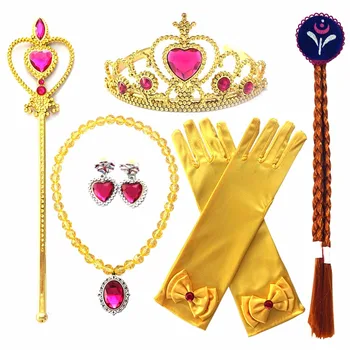 

Princess Elsa Anna Costume Accessories Gold Princess Braid Crown Wig Magic Wand Glove for Frozen Birthday Girl Party Supplies