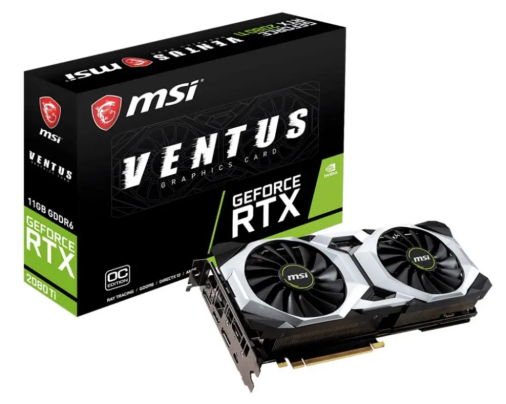 Видеокарта MSI GeForce RTX 2080Ti VENTUS 11G OC 11 GB GDDR6 1635 MHz 4352 единиц 352 бит 14 Гбит PCI Express x16 3