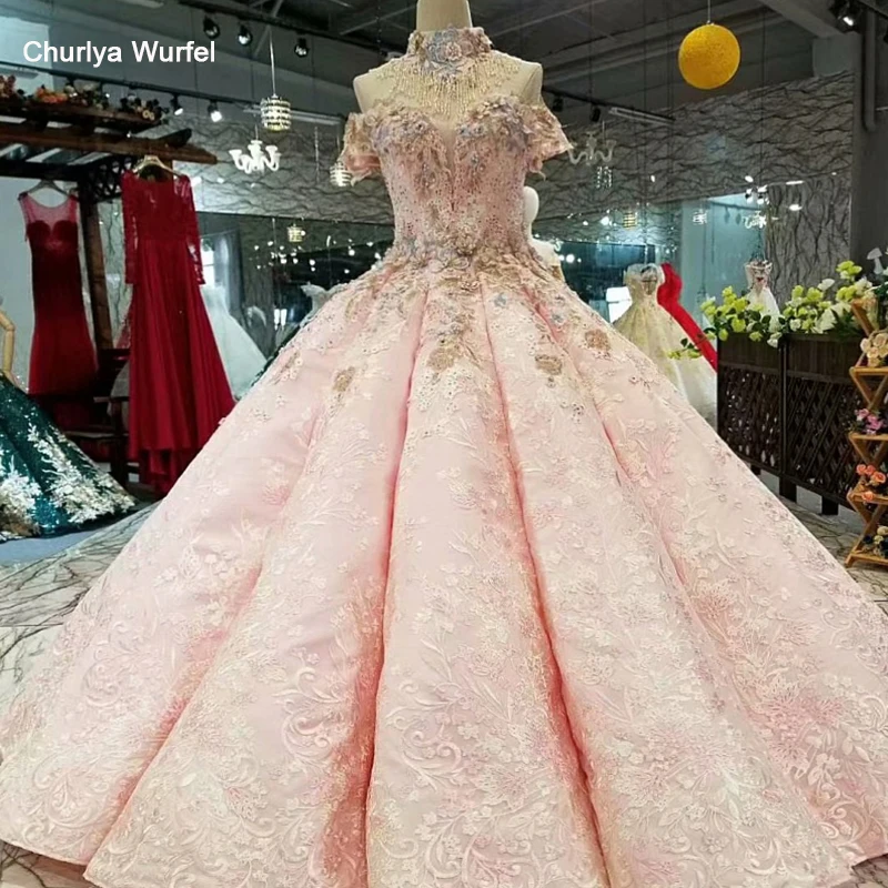 

LS547010 color flowers curve shape evening dresses off shoulder sweetheart floor length ball gown party dress with collar chain