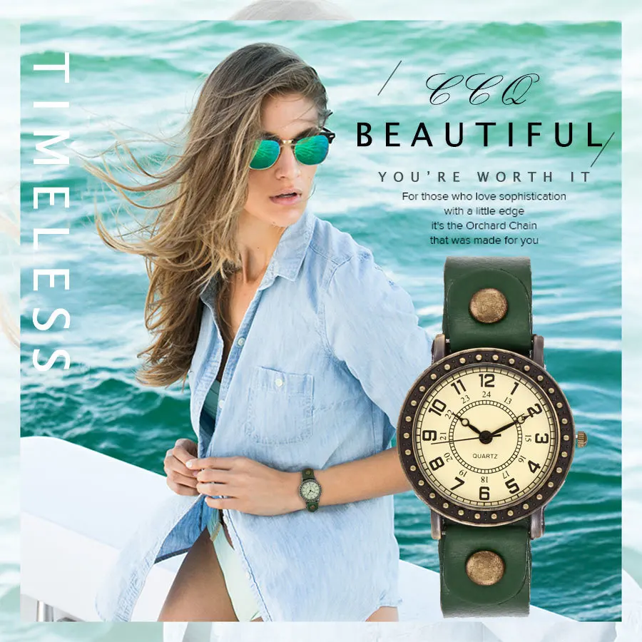 Vintage Fashion Simple Dial Watch Casual Cow Leather Quartz Watch Women Wristwatches Female Clock