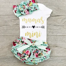 Одежда для малышей; одежда с надисью "Mamas Mini" мне буквенным принтом короткий рукав боди с цветочным принтом, пояс-баска шорты комплекты одежды