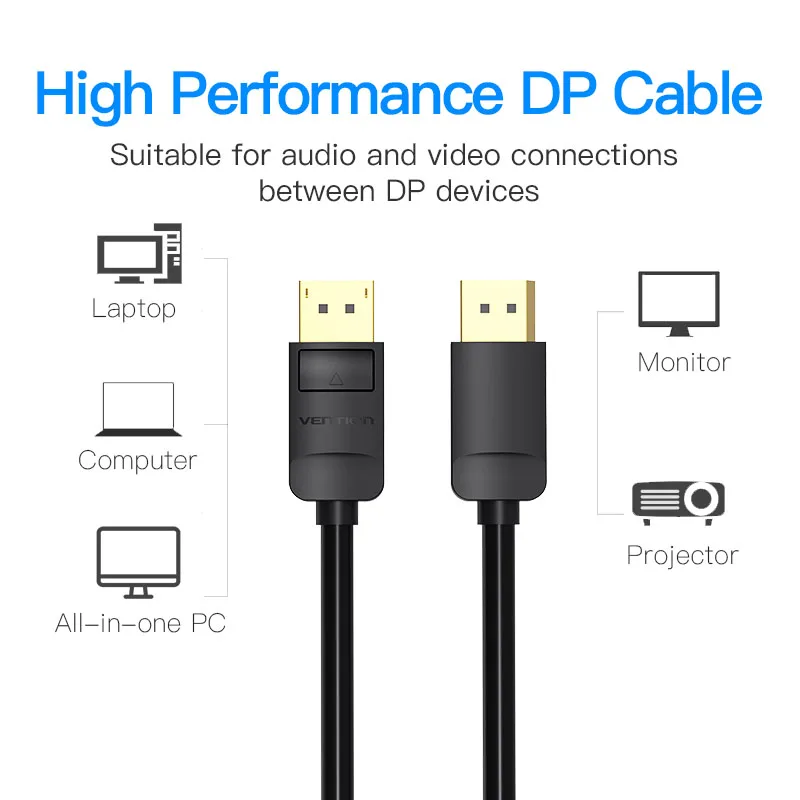 Порт дисплея Vention 4K 1 2 DP папа порт кабель позолоченный для ПК монитора проектора