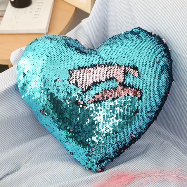 Solid Glitter Sequin Throw Pillow Heart Shape Decor Bedding Valentine