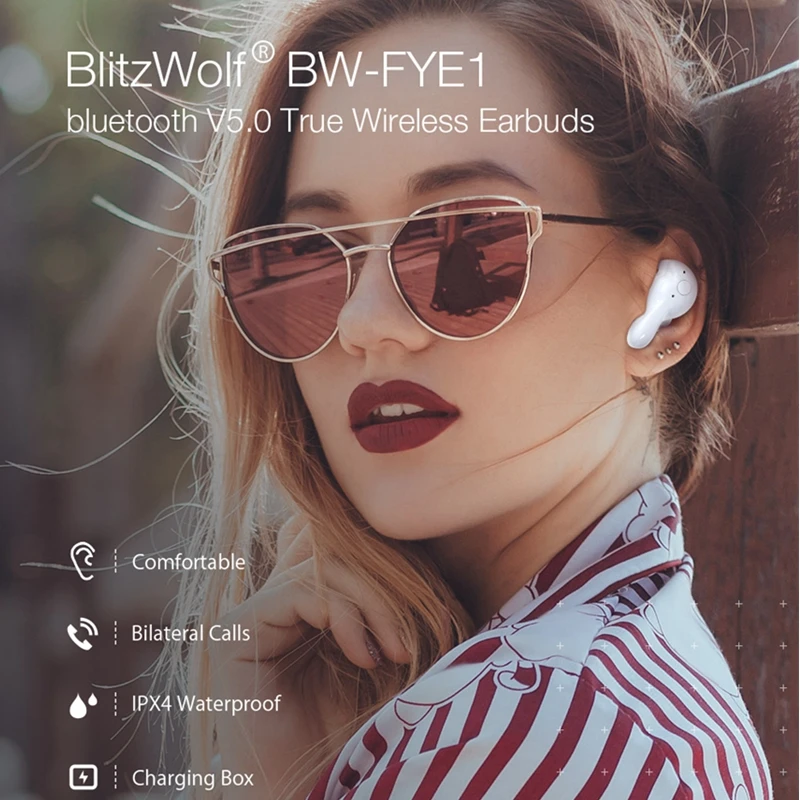 [Белый] Blitzwolf BW-FYE1 TWS Беспроводные Bluetooth 5,0 наушники двусторонний вызов Авто паринг стерео наушники-вкладыши с зарядным устройством