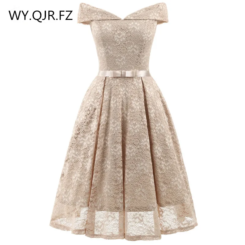 

CD1603X#Apricot Boat neck Bow Lace Sexy Ping Short Evening Dresses Bride Toast Graduation Party Dress Gown Prom Wholesale Clothi
