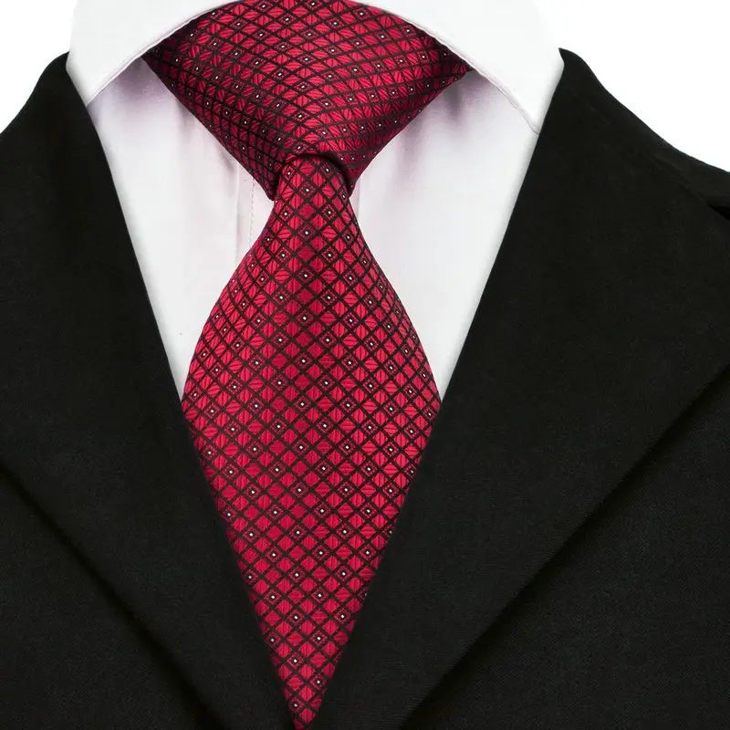 Buy A 704 Mens Silk Tie Fashion Red Plaid Jacquard