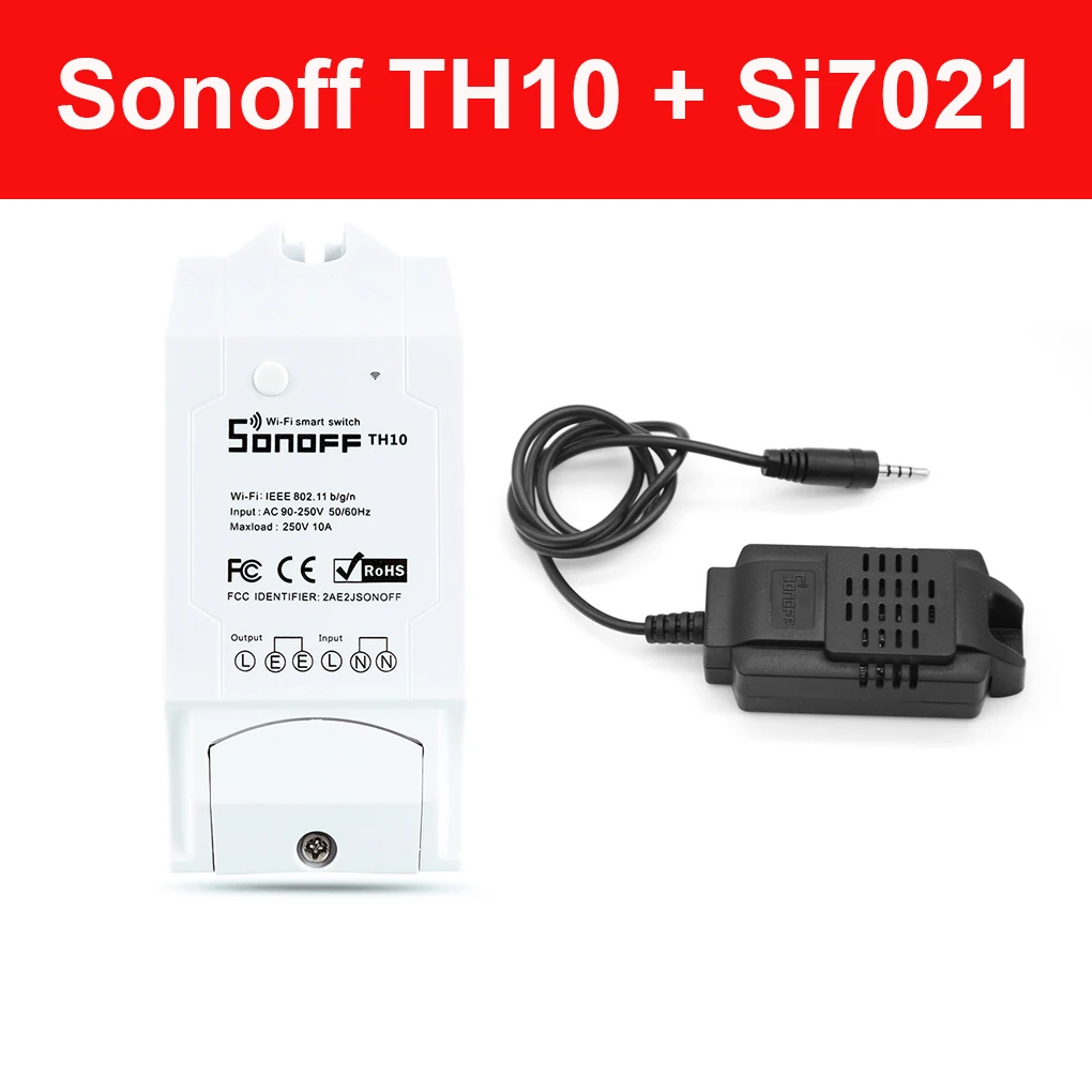 Sonoff TH10/16 умный переключатель Wi-Fi комплект домашней автоматизации+ Si7021/AM2301 датчик температуры и влажности работает с Alexa Google Home - Цвет: Si7021 TH10A