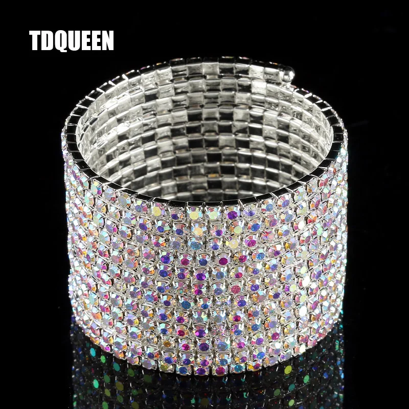TDQUEEN 12 Rows AB Crystal Bangles Silver Plated and Gold Color Women Rhinestone Bangle Spiral Upper Arm Bracelets (2)
