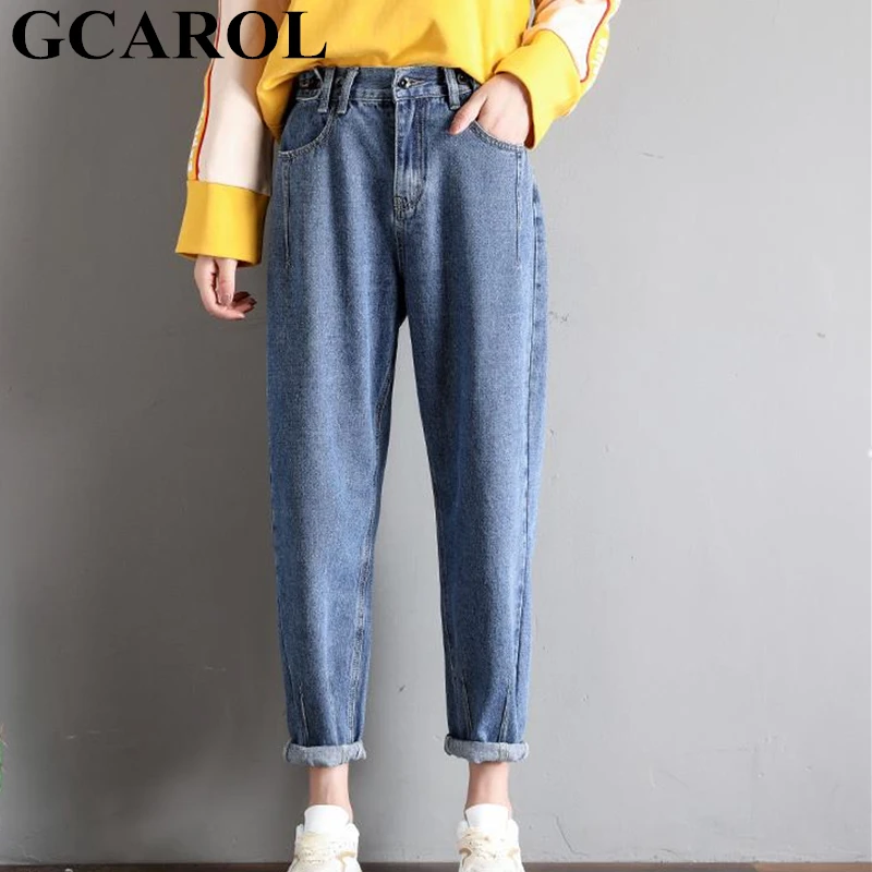 GCAROL 2018 New Collection Women Pencil Denim Pants High Waisted High Street Boyfriend Style Jeans In 3 Colors Plus Size 26-32