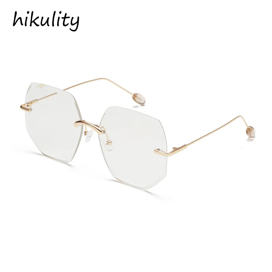 

90215d New 2019 Rimless Oversized Transparent Sunglasses Women Brand Designer Polygon Gradient Lens Big Frame Sun Glasses Female